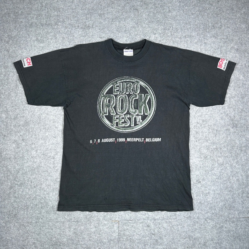 Vintage Euro Rock Fest 1999 T Shirt Mens Medium Black Bosch Concert Tour Belgium